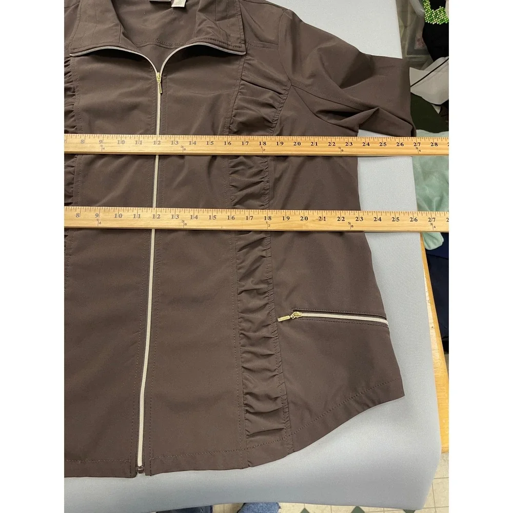 Chicos Zenergy Brown Ruffle Full Zip Jacket Womens Size‎ 3 Large XL Performance
